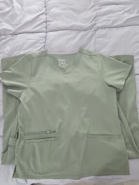 Hanes Light Sage Green V-Neck Scrub Top And Pants Set
